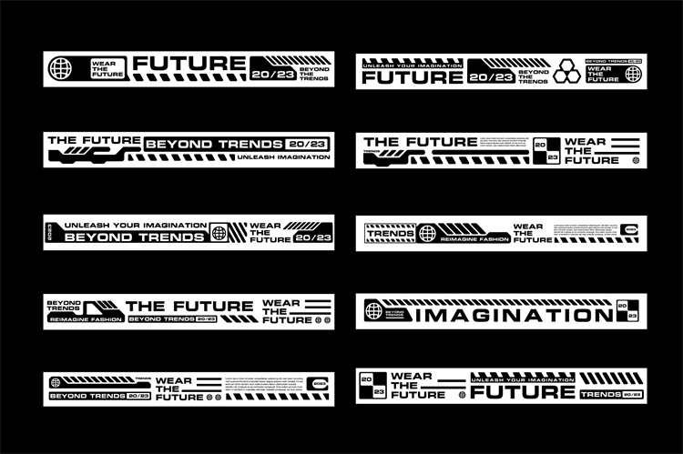 图片[1]-潮流赛博朋克科幻机能风HUD元素装饰条边框纹符号图案AI矢量素材-设计猿