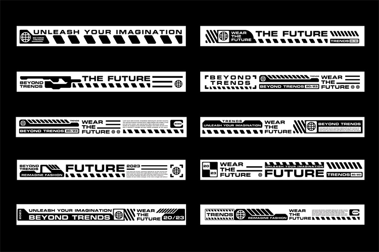 图片[41]-潮流赛博朋克科幻机能风HUD元素装饰条边框纹符号图案AI矢量素材-设计猿