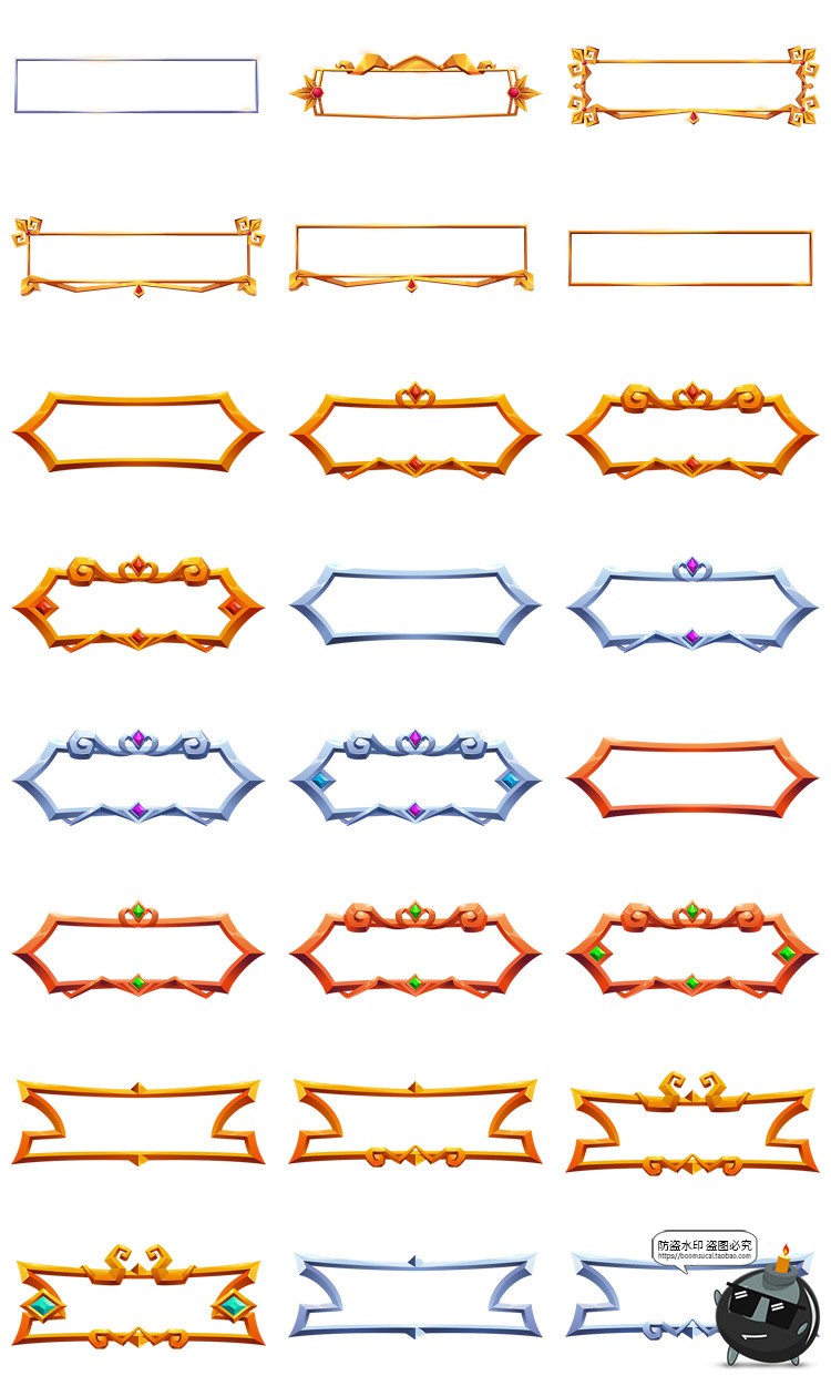 图片[2]-欧式卡通立体游戏金色图标框框标题装饰边框花边框架PNG免抠素材-设计猿