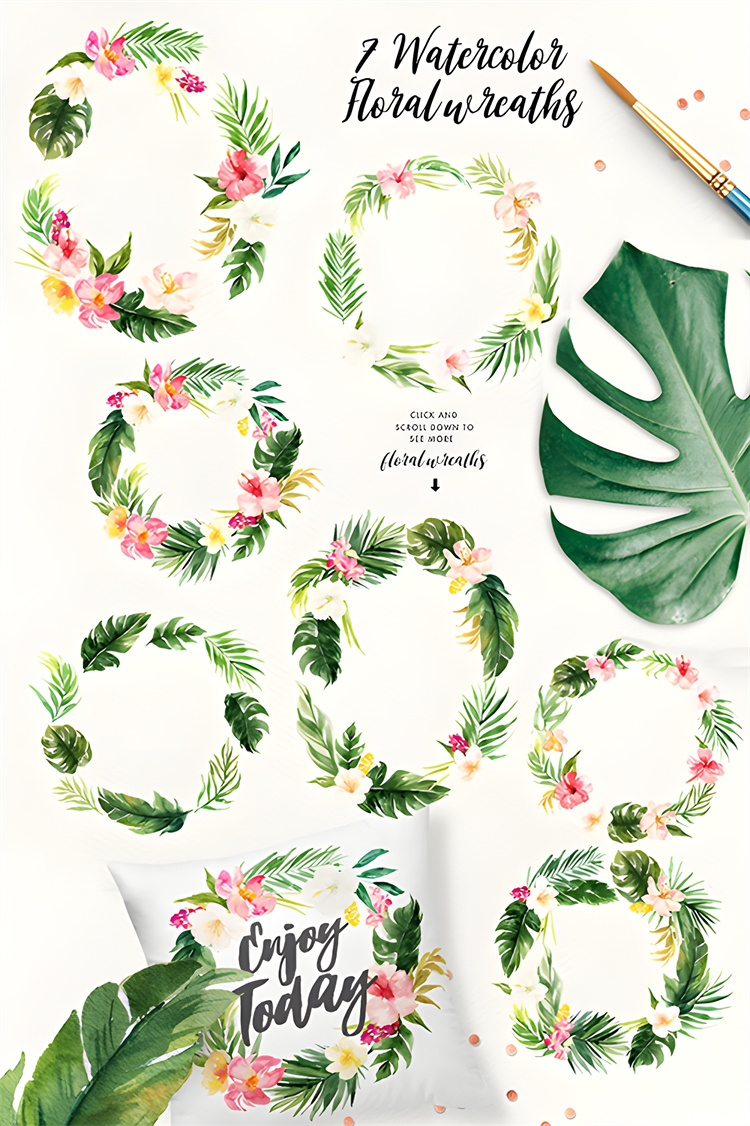 图片[2]-森系水彩婚礼热带火烈鸟花环请柬卡片标志PNG免抠设计元素PS素材-设计猿