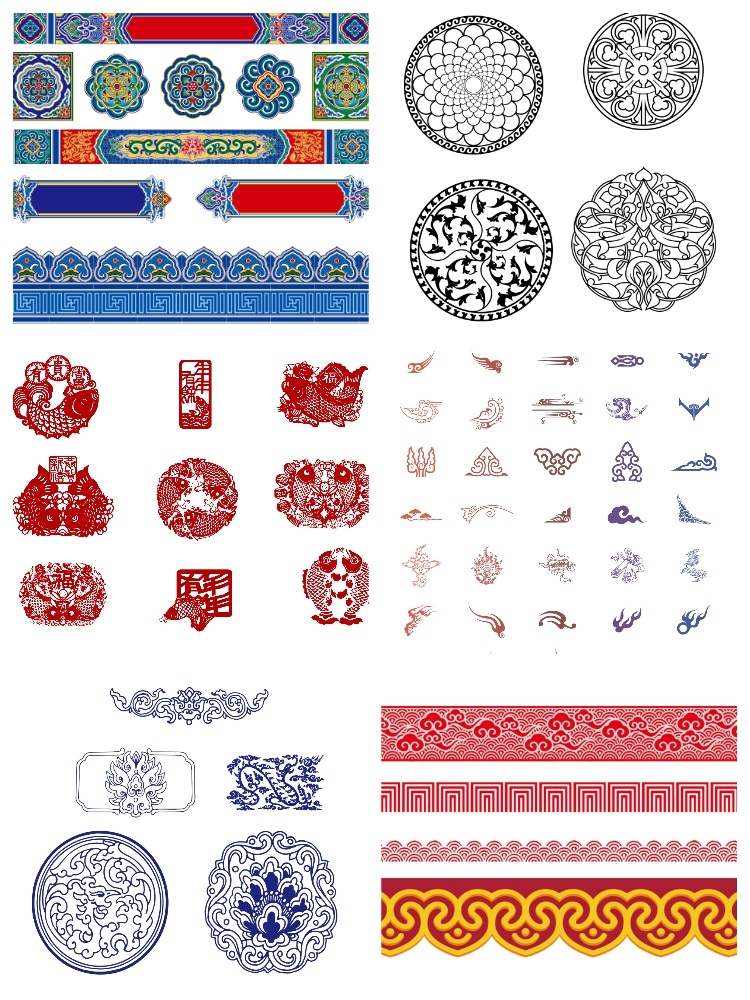 图片[1]-免扣中国风古典镂空花纹样边角祥云水纹窗花龙纹PNG透明设计素材-设计猿