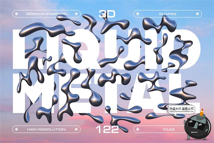 图片[1]-潮流未来科幻液态金属水珠抽象艺术液体水滴装饰PNG免抠图片素材-设计猿