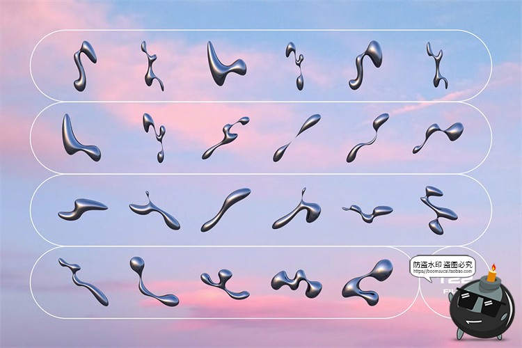 图片[3]-潮流未来科幻液态金属水珠抽象艺术液体水滴装饰PNG免抠图片素材-设计猿