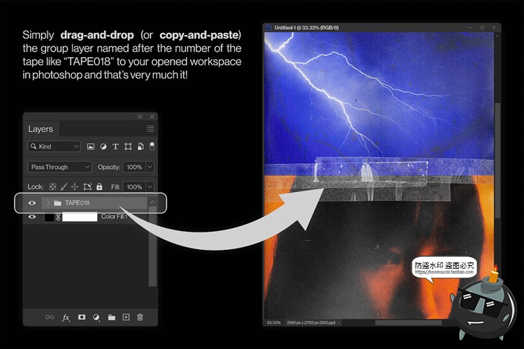 图片[4]-高清透明做旧痕迹褶皱复古透光塑料胶带胶贴装饰PSD模板分层素材-设计猿