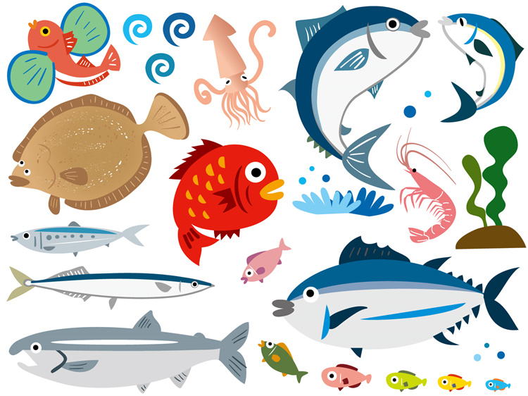 图片[30]-手绘海鲜海产品水产食用食材鱼类海鱼插画图案合集AI矢量手账素材-设计猿