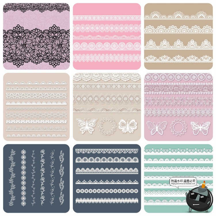 图片[5]-复古镂空蕾丝花边洁白丝带无缝装饰花纹边框纹样图案AI矢量图素材-设计猿