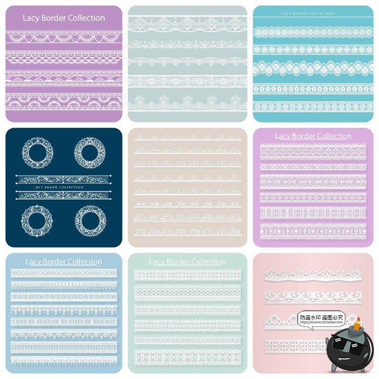 图片[7]-复古镂空蕾丝花边洁白丝带无缝装饰花纹边框纹样图案AI矢量图素材-设计猿