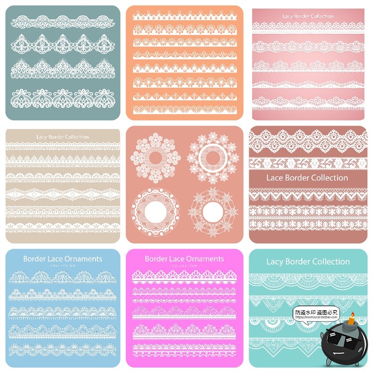 图片[8]-复古镂空蕾丝花边洁白丝带无缝装饰花纹边框纹样图案AI矢量图素材-设计猿