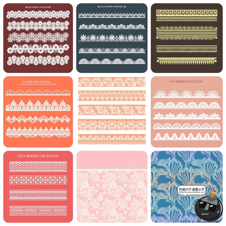 图片[10]-复古镂空蕾丝花边洁白丝带无缝装饰花纹边框纹样图案AI矢量图素材-设计猿