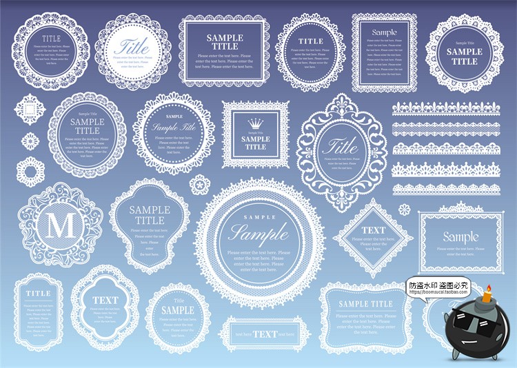 图片[1]-欧式复古蕾丝花纹边框花纹标题框插画手账PNG装饰美工AI矢量素材-设计猿