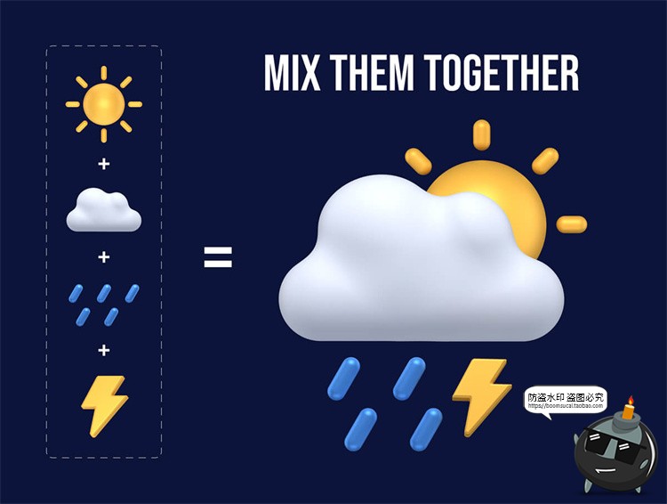 图片[5]-卡通3D天气预报icon图标多云下雨雷电彩虹降温晴天PNG免扣素材-设计猿