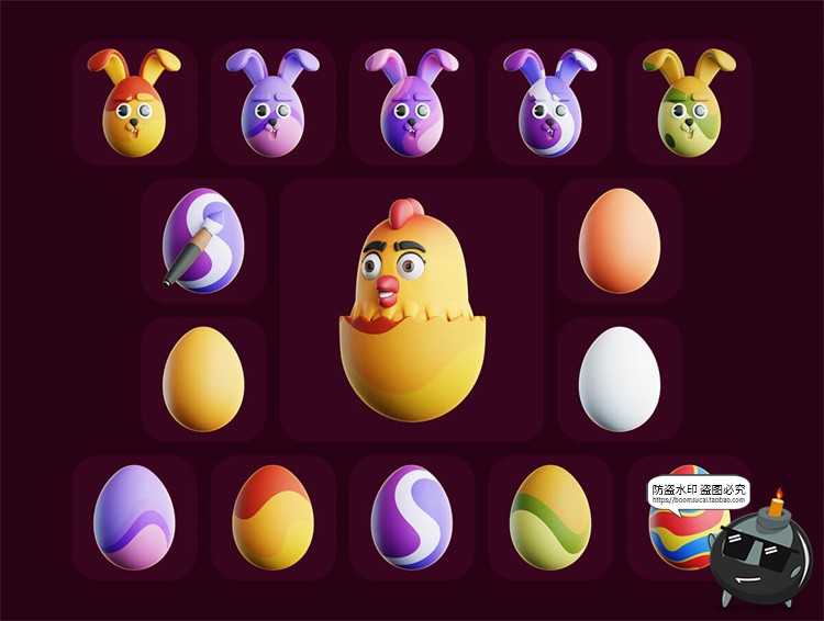 图片[2]-卡通3D复活节彩蛋兔子蜡烛icon图标png免抠图片OBJ格式Blend素材-设计猿