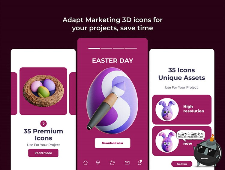 图片[5]-卡通3D复活节彩蛋兔子蜡烛icon图标png免抠图片OBJ格式Blend素材-设计猿