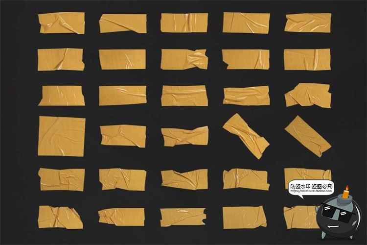 图片[2]-高清黄色撕裂褶皱塑料胶带打包胶纸背景纹理拼贴PNG免抠图片素材-设计猿