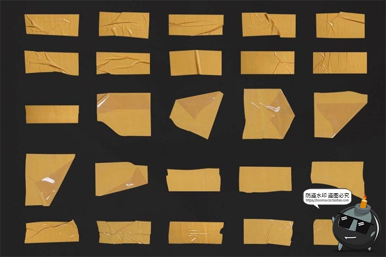 图片[3]-高清黄色撕裂褶皱塑料胶带打包胶纸背景纹理拼贴PNG免抠图片素材-设计猿