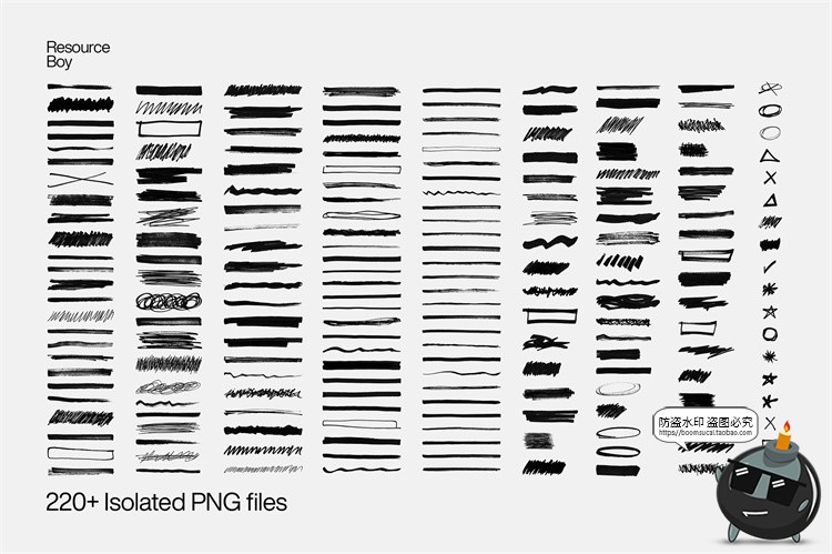 图片[2]-复古马克笔手绘涂鸦乱画黑色墨水笔迹标记记号PNG免抠装饰元素材-设计猿