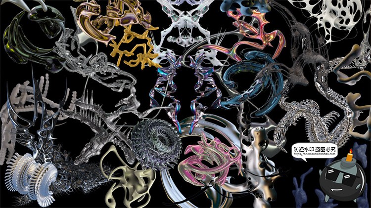 图片[3]-未来科幻3D镀铬赛博朋克抽象艺术液态触手金属PNG免抠图片素材-设计猿