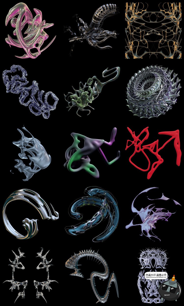 图片[5]-未来科幻3D镀铬赛博朋克抽象艺术液态触手金属PNG免抠图片素材-设计猿