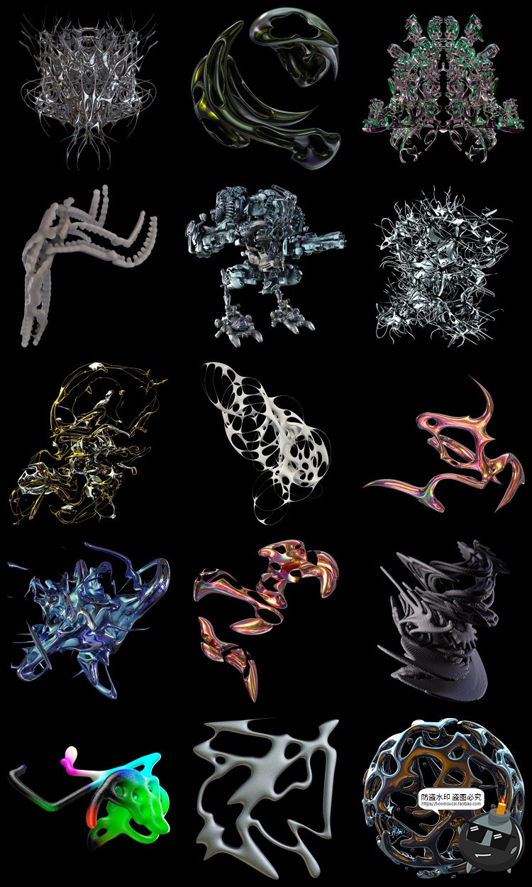 图片[7]-未来科幻3D镀铬赛博朋克抽象艺术液态触手金属PNG免抠图片素材-设计猿