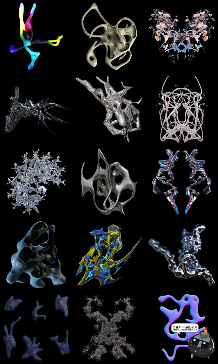 图片[8]-未来科幻3D镀铬赛博朋克抽象艺术液态触手金属PNG免抠图片素材-设计猿