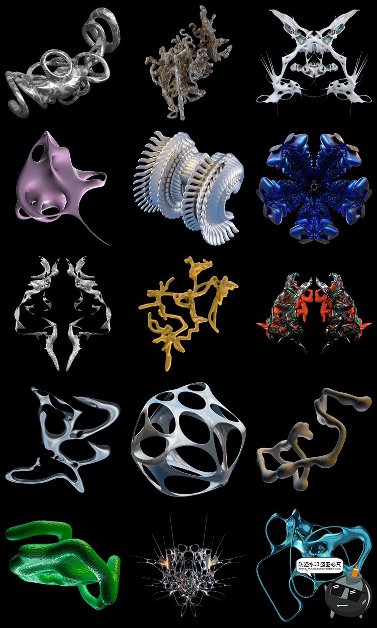 图片[9]-未来科幻3D镀铬赛博朋克抽象艺术液态触手金属PNG免抠图片素材-设计猿