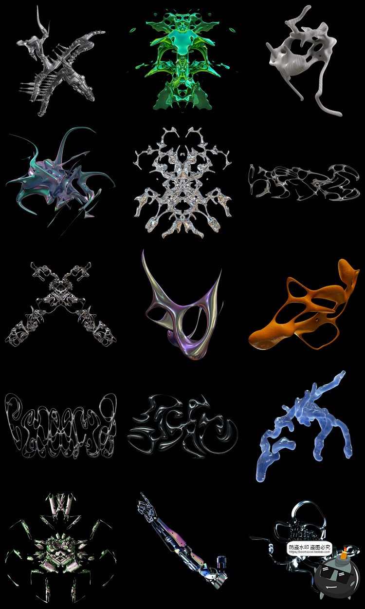 图片[10]-未来科幻3D镀铬赛博朋克抽象艺术液态触手金属PNG免抠图片素材-设计猿