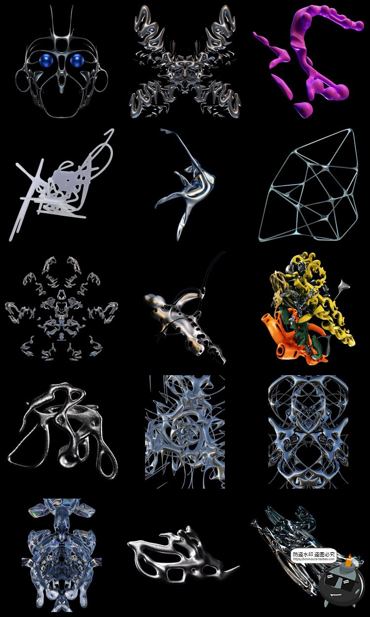 图片[11]-未来科幻3D镀铬赛博朋克抽象艺术液态触手金属PNG免抠图片素材-设计猿