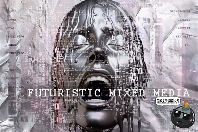 图片[1]-未来赛博朋克科幻金属镀铬抽象粗糙背景肌理PNG免抠JPG图片素材-设计猿