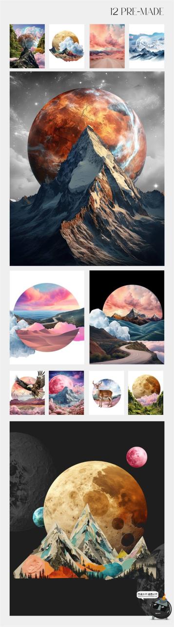 图片[4]-风景景色拼贴云朵日出落沙漠山脉丘陵森林沙滩剪贴画PNG免抠素材-设计猿