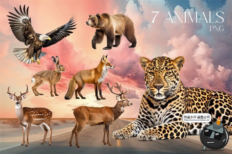 图片[6]-风景景色拼贴云朵日出落沙漠山脉丘陵森林沙滩剪贴画PNG免抠素材-设计猿