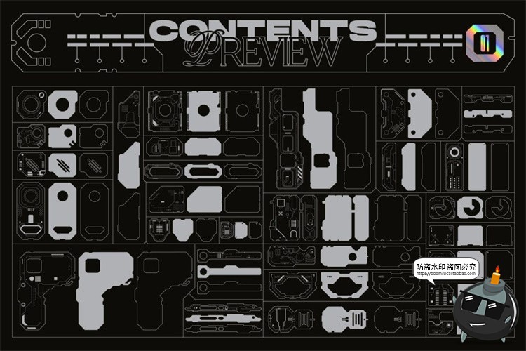 图片[1]-未来科幻赛博朋克工业机甲HUD界面UI元素AI矢量图形PNG免抠素材-设计猿