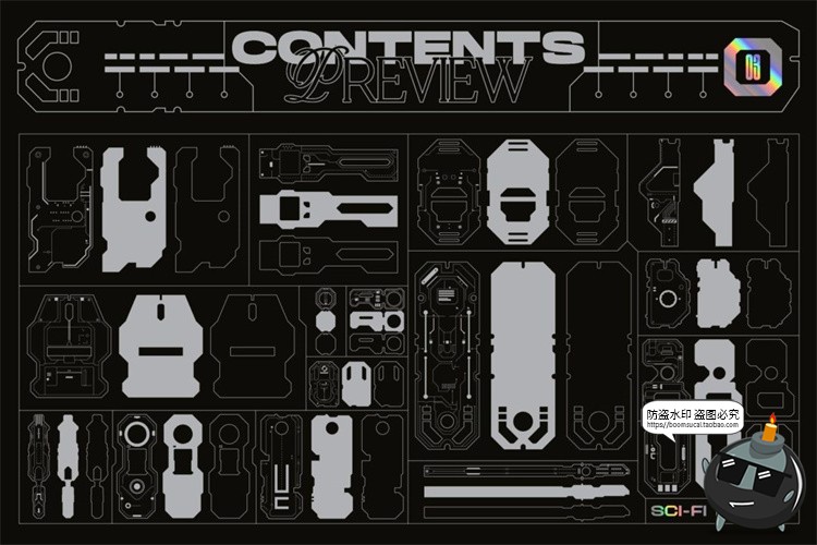 图片[3]-未来科幻赛博朋克工业机甲HUD界面UI元素AI矢量图形PNG免抠素材-设计猿