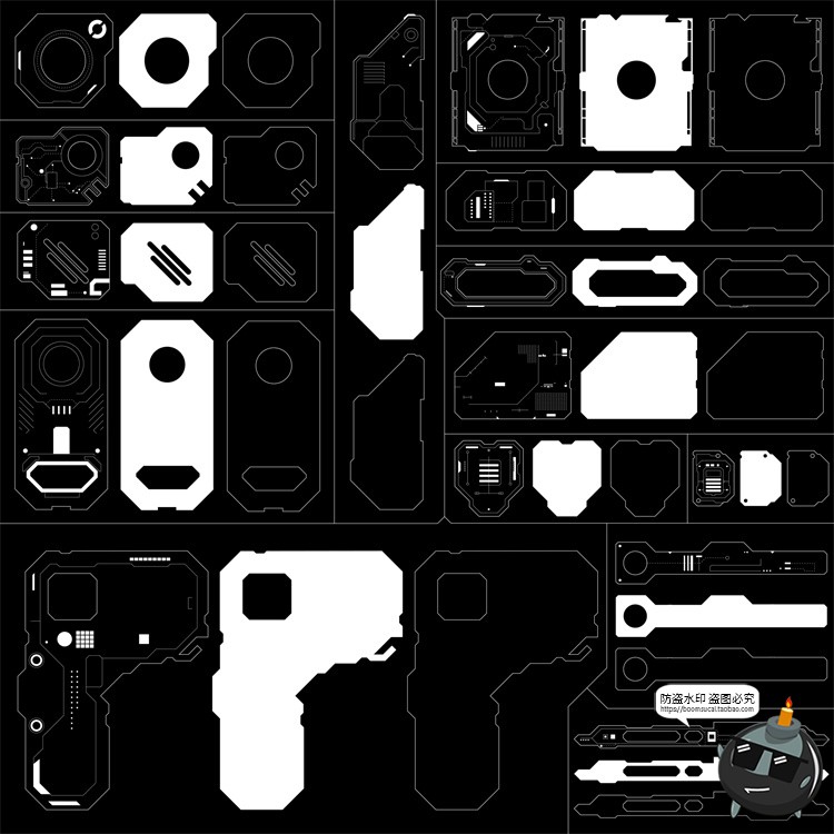 图片[7]-未来科幻赛博朋克工业机甲HUD界面UI元素AI矢量图形PNG免抠素材-设计猿