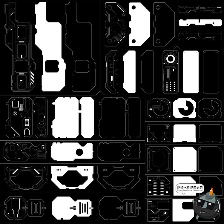 图片[8]-未来科幻赛博朋克工业机甲HUD界面UI元素AI矢量图形PNG免抠素材-设计猿