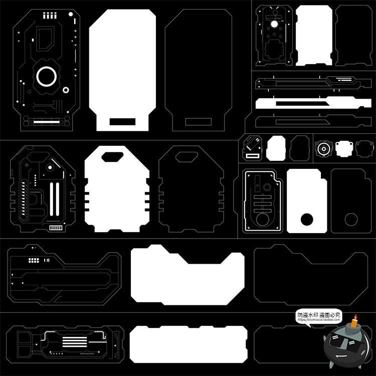 图片[9]-未来科幻赛博朋克工业机甲HUD界面UI元素AI矢量图形PNG免抠素材-设计猿