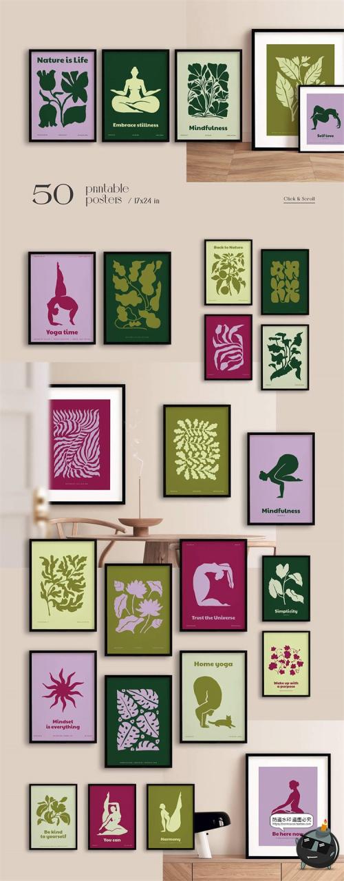 图片[2]-简约时尚自然植物女性瑜伽剪影抽象艺术装饰画芯海报AI矢量素材图-设计猿