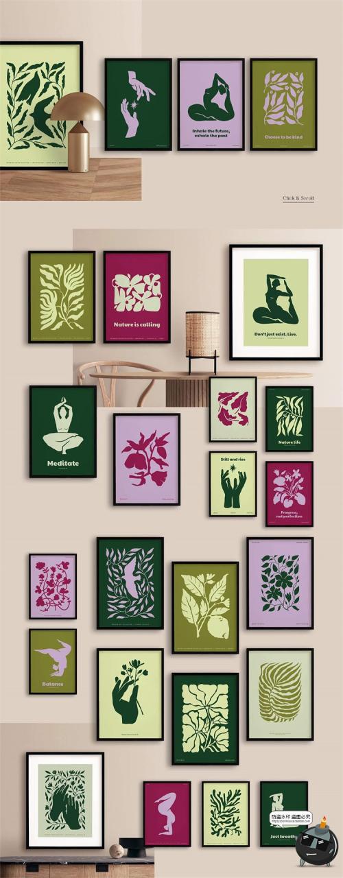 图片[3]-简约时尚自然植物女性瑜伽剪影抽象艺术装饰画芯海报AI矢量素材图-设计猿