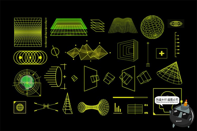 图片[5]-未来科幻复古赛博朋克HUD元素界面UI数字信息图形PSD分层模板素材-设计猿