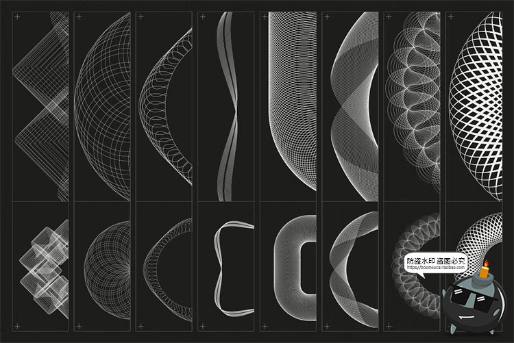 图片[5]-复古抽象艺术网格扭曲条纹装饰纹理科幻背景底纹AI矢量PNG素材-设计猿