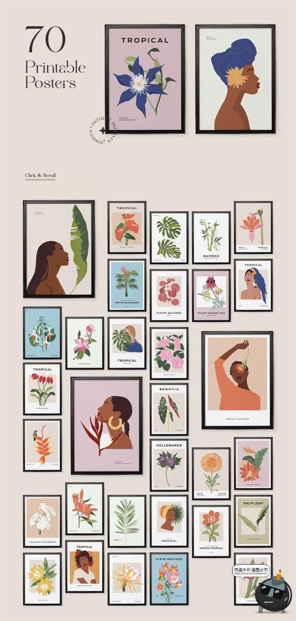 图片[2]-现代简约时尚热带植物装饰挂画海报插画底纹花纹图案AI矢量素材图-设计猿