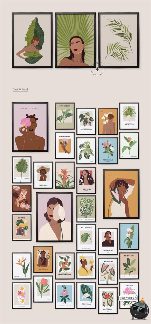 图片[3]-现代简约时尚热带植物装饰挂画海报插画底纹花纹图案AI矢量素材图-设计猿