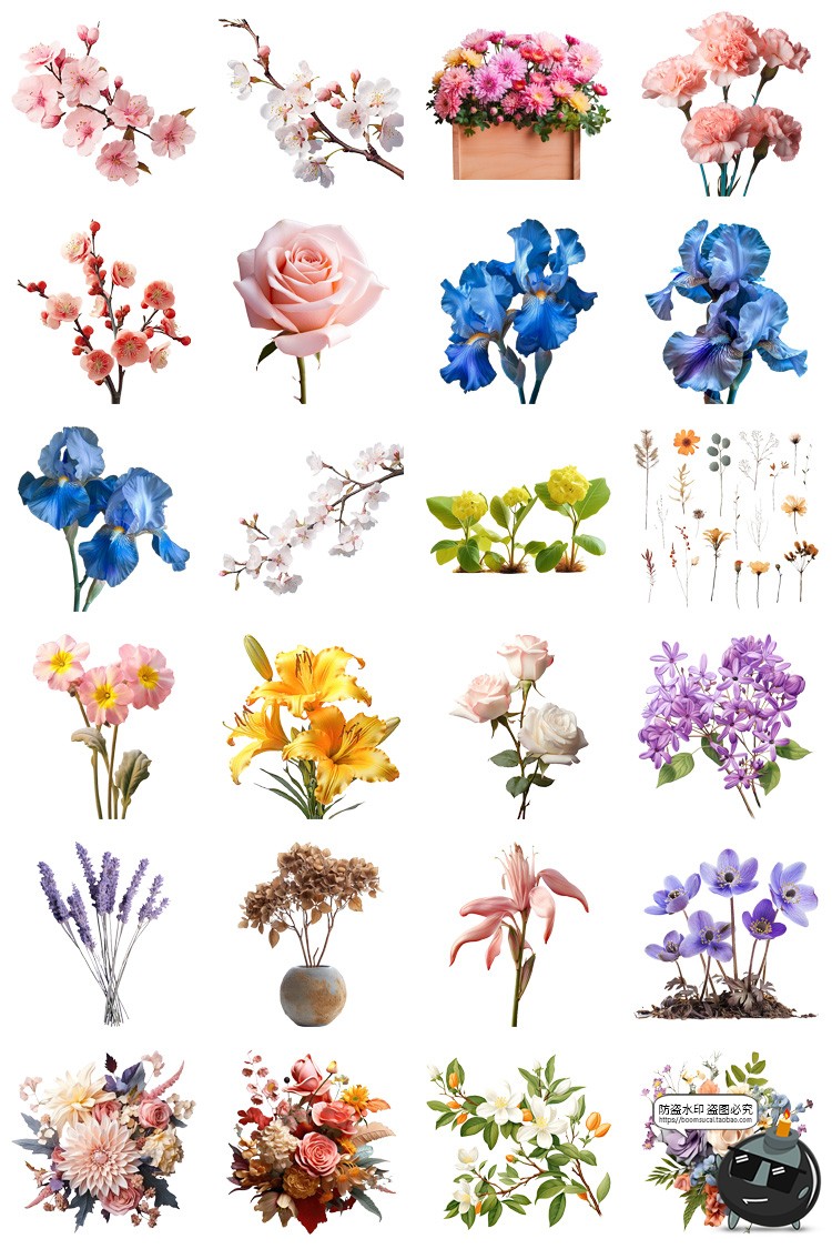 图片[1]-鲜花植物花卉花朵花束玫瑰郁金香鲜花野花PNG免扣图插画图片素材-设计猿