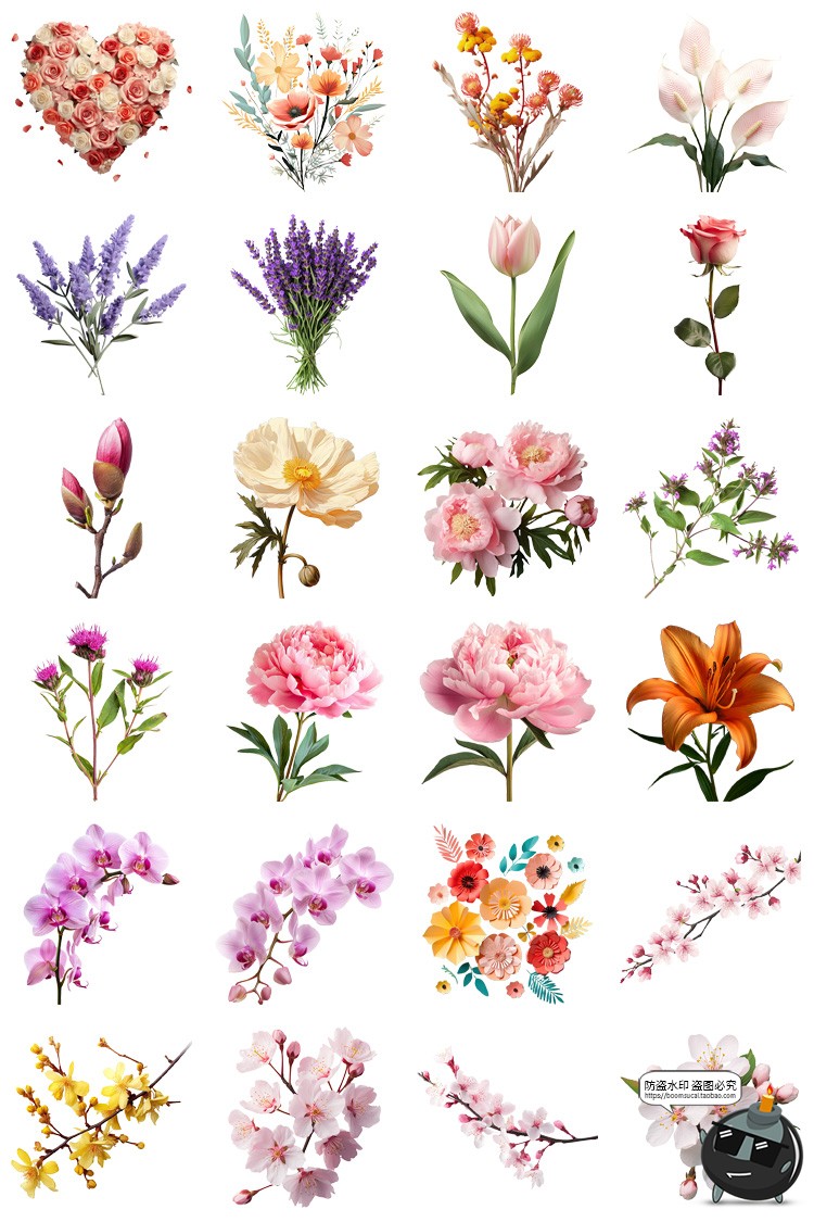 图片[3]-鲜花植物花卉花朵花束玫瑰郁金香鲜花野花PNG免扣图插画图片素材-设计猿