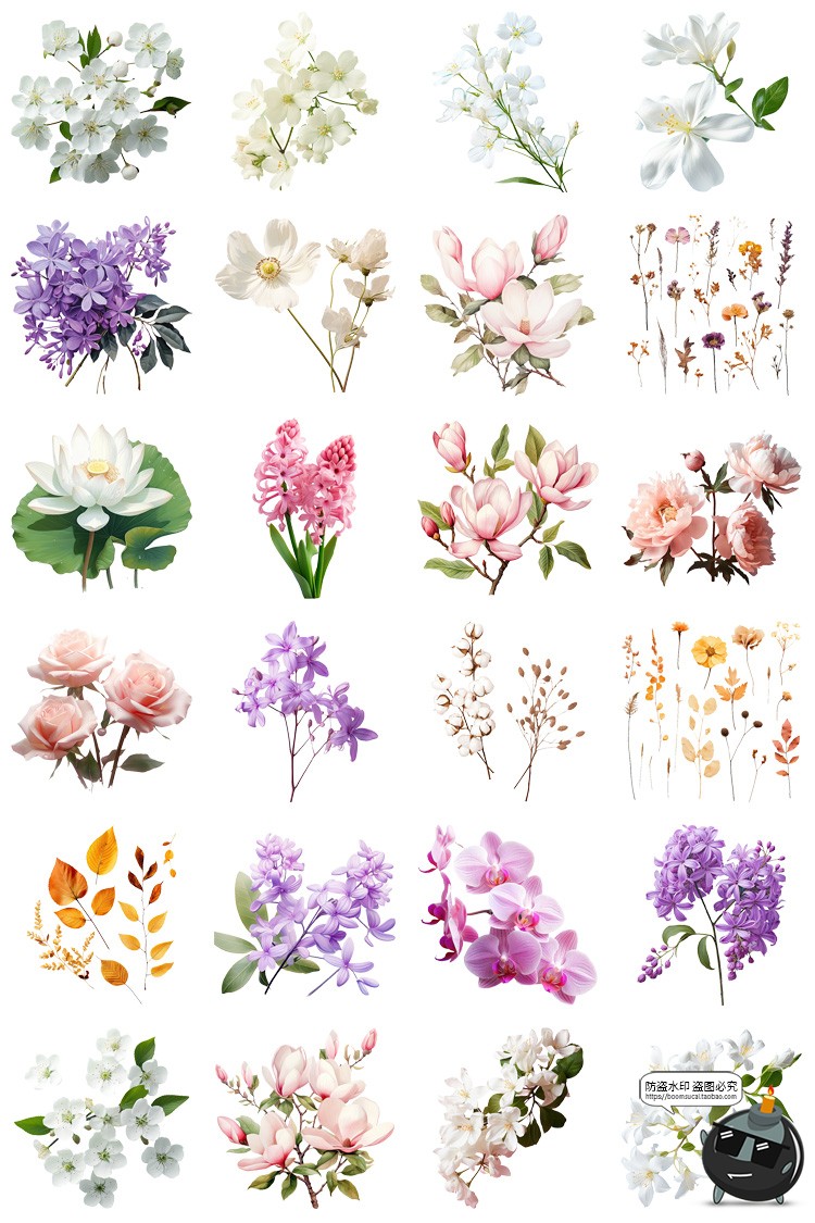 图片[4]-鲜花植物花卉花朵花束玫瑰郁金香鲜花野花PNG免扣图插画图片素材-设计猿