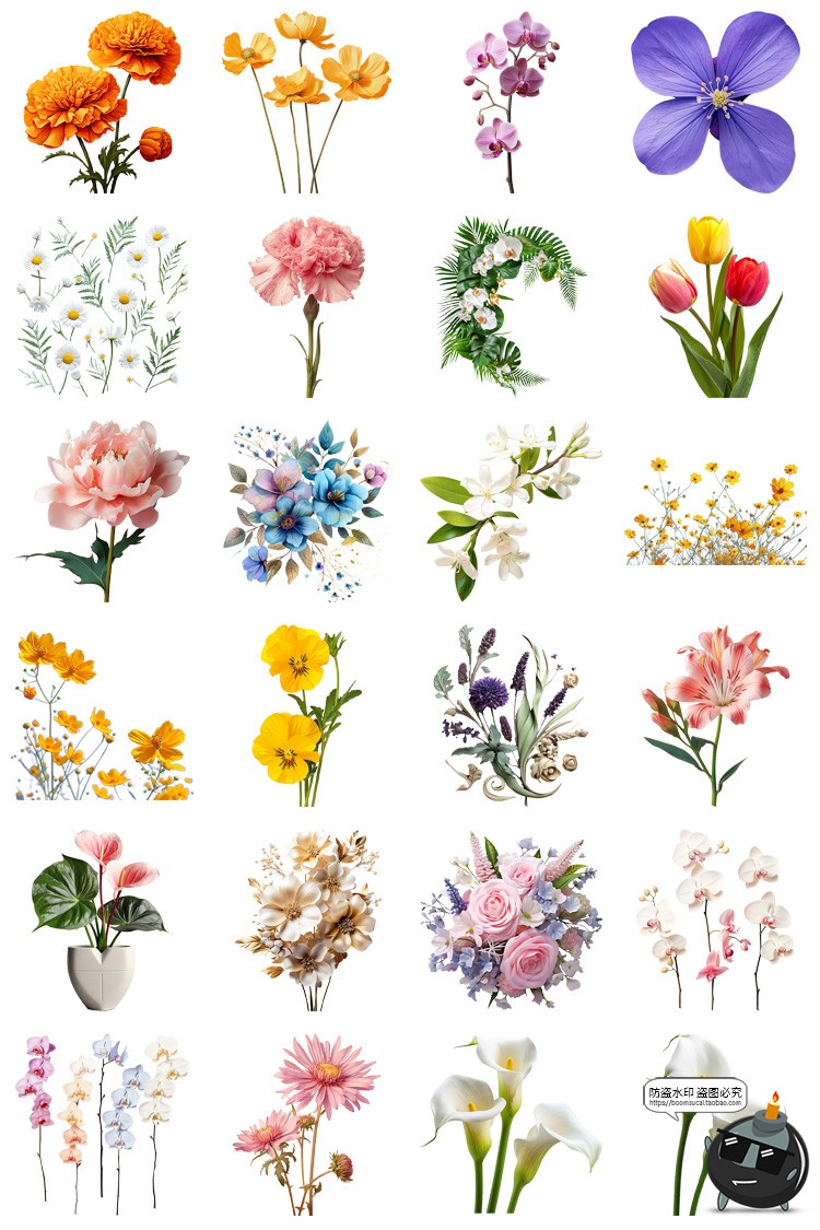 图片[7]-鲜花植物花卉花朵花束玫瑰郁金香鲜花野花PNG免扣图插画图片素材-设计猿
