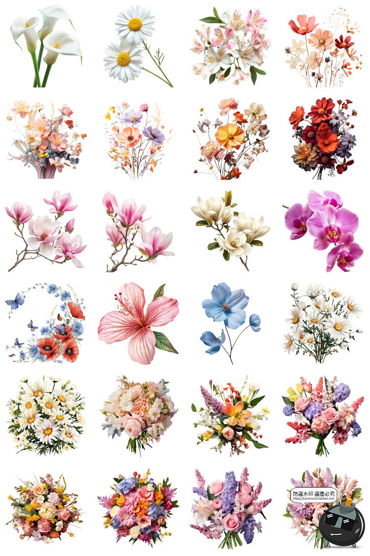 图片[8]-鲜花植物花卉花朵花束玫瑰郁金香鲜花野花PNG免扣图插画图片素材-设计猿