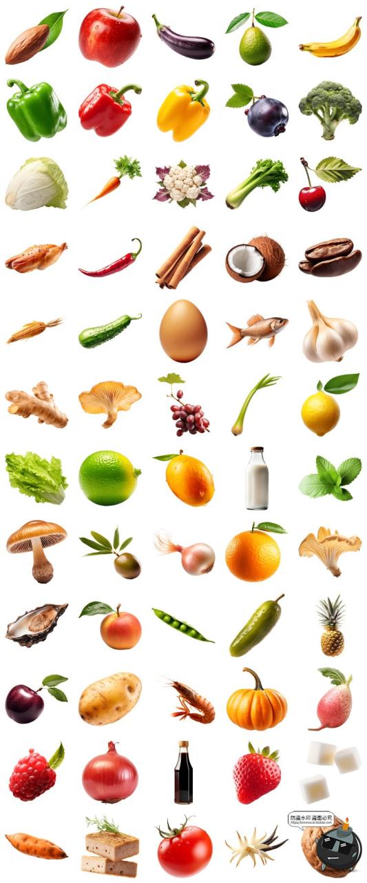 图片[3]-瓜果蔬菜生鲜水果原材料食物图标插画美食外卖UI图例PNG免抠素材-设计猿