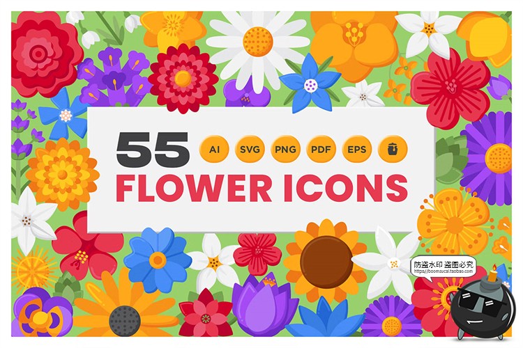 图片[1]-扁平卡通鲜花花朵花卉花蕊植物拟物icon图标Ai矢量PNG免抠svg素材-设计猿