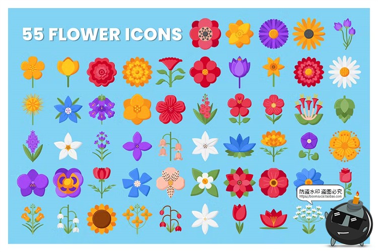 图片[2]-扁平卡通鲜花花朵花卉花蕊植物拟物icon图标Ai矢量PNG免抠svg素材-设计猿