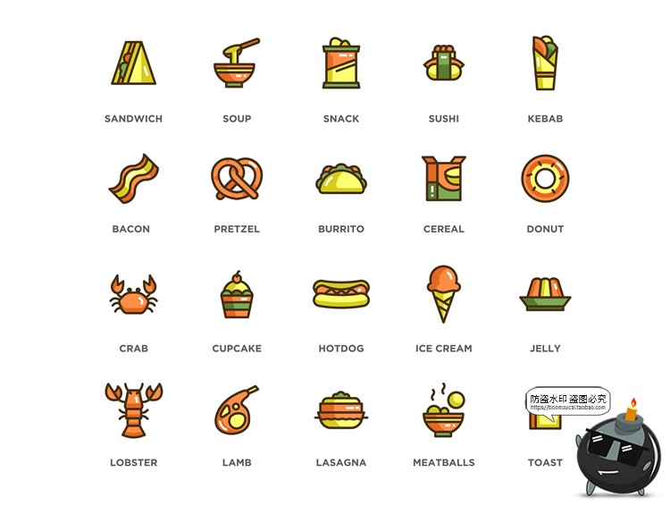 图片[3]-扁平卡通食物小图标饮料icons图形图案PSD模板PNG免抠AI矢量素材-设计猿